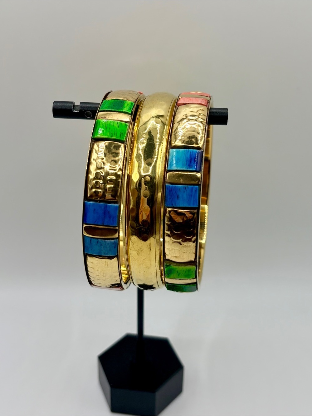 Colorful Gold Tone Multicolor Inlay Bangle Set - Picture 2 of 8